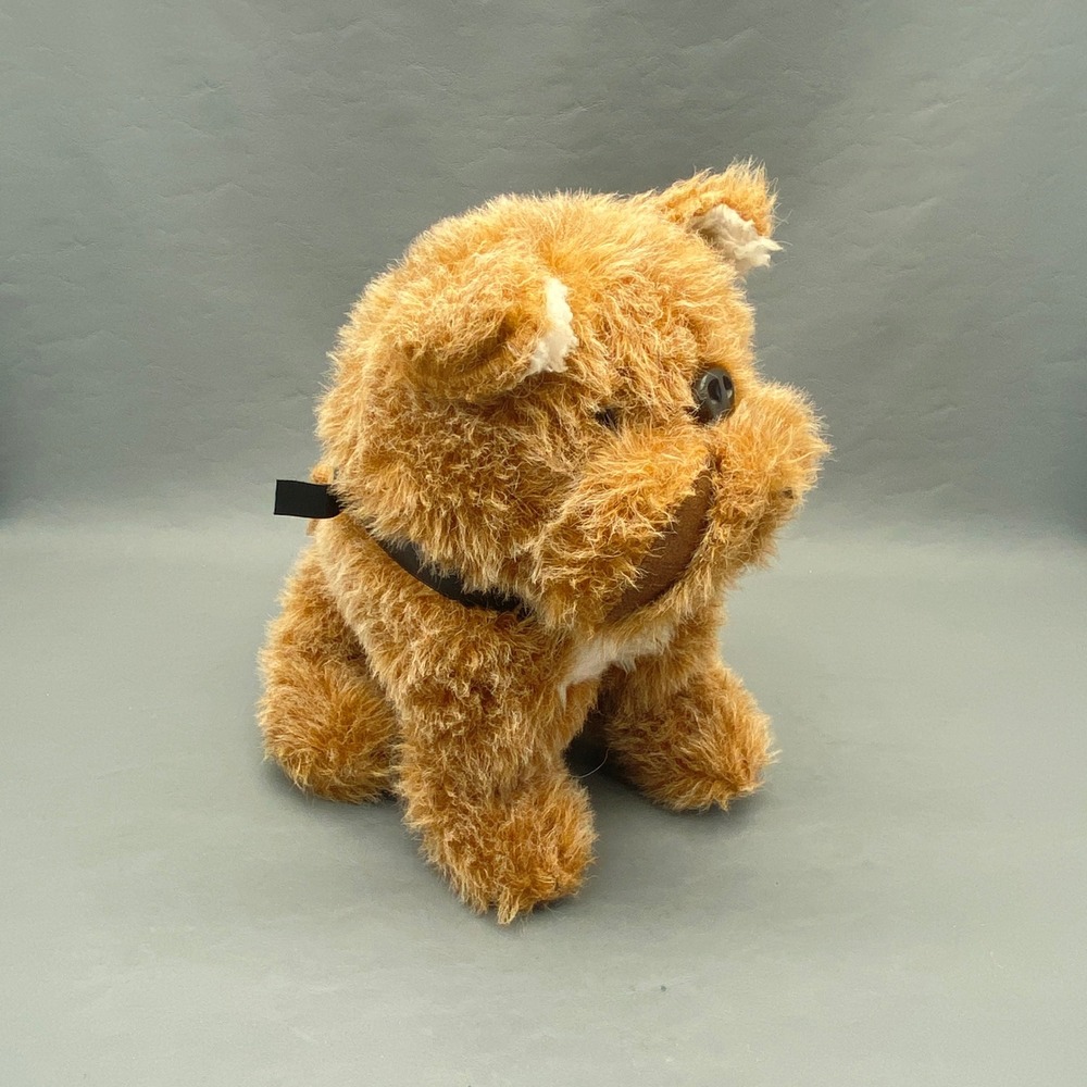 Vintage Mack Bulldog Plush Dog by BJ Toy Co, Brown Stuffed Animal Collar, 12"